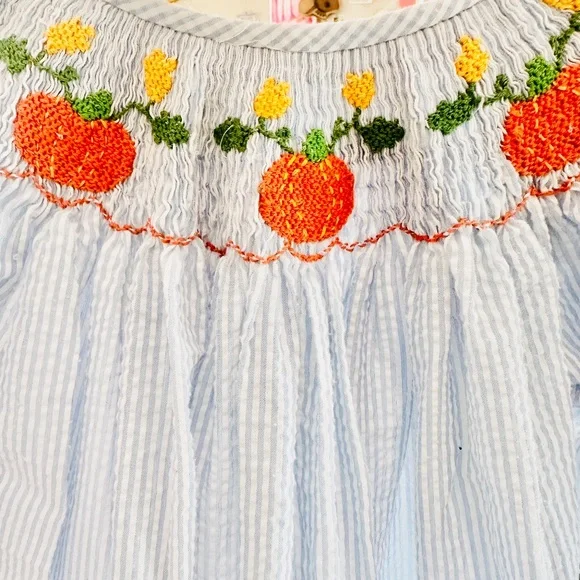Fall Thanksgiving Pumpkin dress with smocking size 4 - Picture 2 of 8